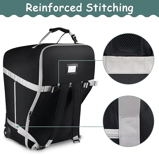 SCTEL Infant Car Seat Travel Bag Backpack for Airplane, Fits Doona Car Seat Stroller and Base, Padded Carseat Cover for Air Travel, Nuna Pipa Car Seat Travel Bag with Wheels
