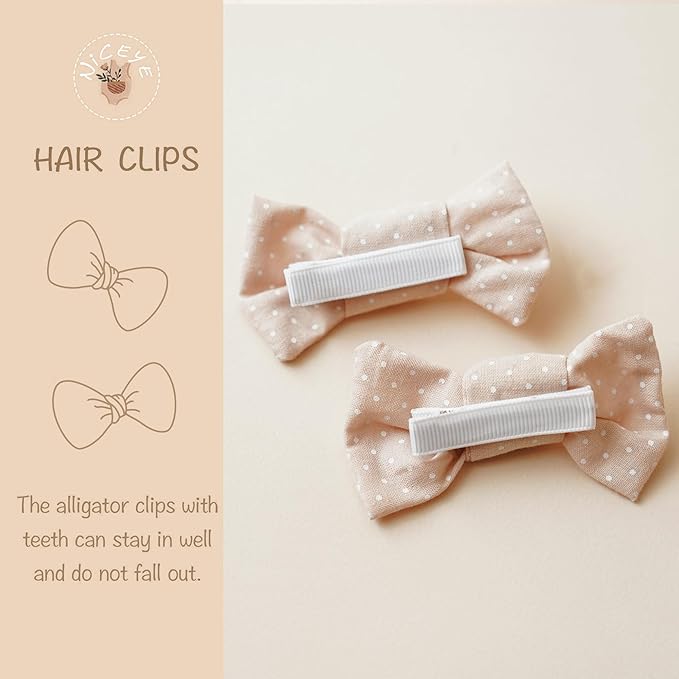Niceye Baby Hair Clips - 24 Pcs Fully Lined Hair Bow Clips for Fine Hair Cotton Tiny Hair Barrettes for Infants, Toddlers, and Little Girls