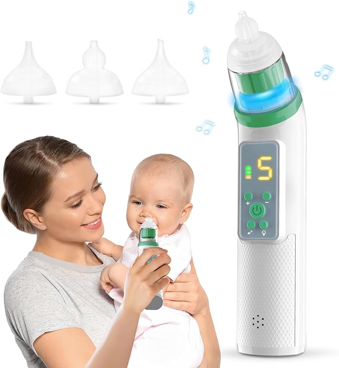 Nasal Aspirator for Baby,Electric Nose Suction for Baby Nose Sucker ,Rechargeable Nose Cleaner for Toddler with 5 Suction Levels,Waterproof Nose Aspirator with Music Light Function, Deep Green