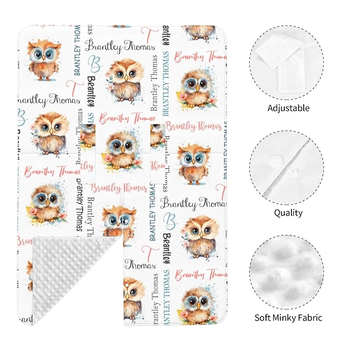 Personalized Baby Car Seat Canopy Minky Owl Baby Blanket Custom Name Baby Car Seat Cover Girls Boys Infant Newborn Carseat Canopy Nursing Cover for Stroller Car Seat Canopies