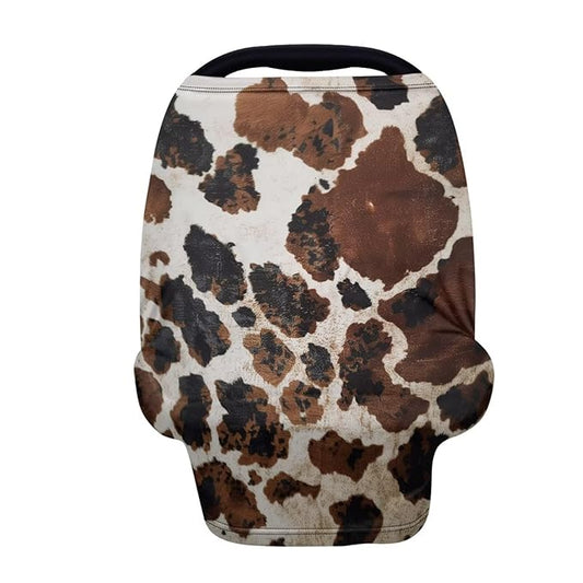 Wanyint Brown Black Cow Print Stretchy Baby Car Seat Covers Carseat Canopy Baby Breastfeeding Stroller High Chair Shopping Cart Cover, Multi Use Nursing Scarf Infant Stroller Cover