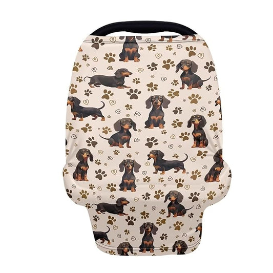 GIFTPUZZ Cute Dachshund Baby Car Seat Covers, Nursing Cover Breastfeeding Soft Infant Carseat Canopy, Stretchy Breathable Cover for Stroller High Chair, Shopping Cart Canopies Newborns Gifts