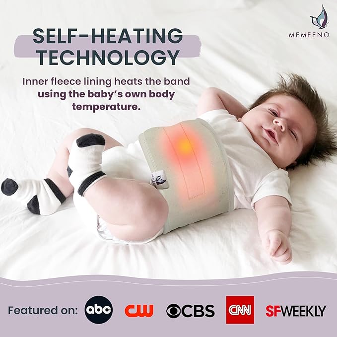 MEMEENO Baby Belly Band for Gas and Colic Baby Relief - Belly Band for Baby Heating Pad for Colic, Baby Gas Relief, Gas Relief for Infants, Baby Heated Tummy Wrap, Naturelle