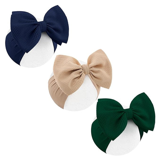 6'' Large Bow Baby Headbands Handmade Hairbands with Bows Stretchy Soft Nylon Baby Hair Accessories for Infant Girls Blue Green Beige