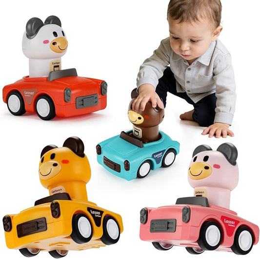Press to Go Car Toy for 1-3 Year Old Toddler,Animal Push Cars Friction Powered,No Batteries Required, BPA-Free,Easy Clean,Indoor Outdoor Toy for 6-9-12-18 Month,Birthday Gift for 1-2 Boy Girl
