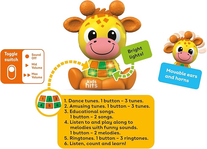 Kids Hits Babykins Moose Interactive Toy: Spark Joy and Learning for Kids 2 Years and Up - Bright Lights, Playful Tunes, and Educational Fun! (Yellow)