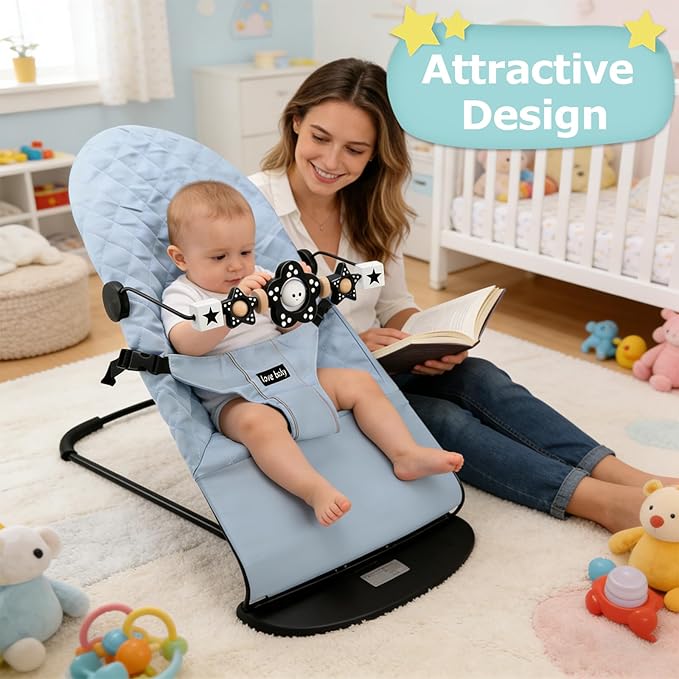 Wooden Baby Bouncer Toy Bar Attachment, Sensory Toy for Newborn to Toddler Boys Girls, Easy Install & Remove, Baby Bjorn Compatible (Black)