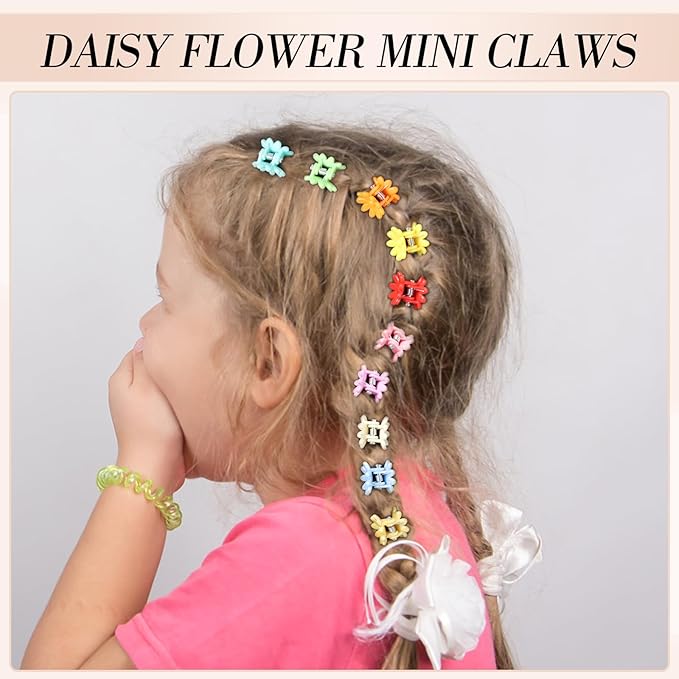 Obeoby 128 Pcs Toddler Baby Girl Hair Clips, Mini Flower Hair Claw Clips - Cute Hair Accessories Holiday Birthday Gifts (32 Colors)