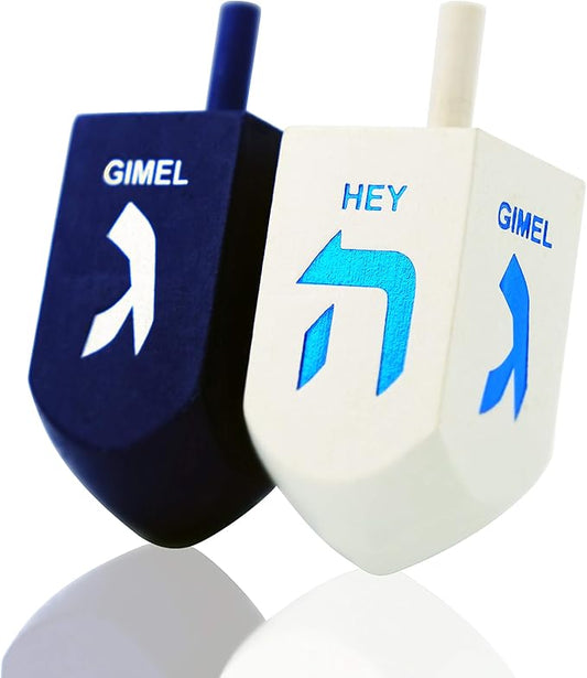 The Dreidel Company Hanukkah Game 2-Pack 3 Inches Extra Large Blue & White Wood Dreidels