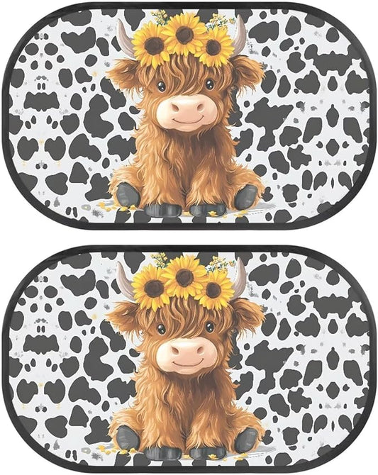 Bulopur 2 PCS Highland Cow Print Car Window Covers Sun Shade Side Window Sun Protection and Sun Shade Blocker Car Interior Automotive Mesh Windshield Shades for Baby