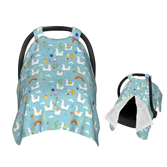 Llama Alpaca Cactuses and Leaves Pattern Baby Car Seat Canopy Nursing Cover for Newborn Car Seat Breastfeeding Covers Blanket Newborn Shower Gift