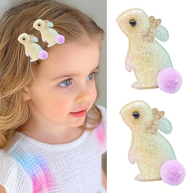 Bunny Hair Clips for Girls, 2pcs Glitter Gradient Easter Hair Accessories, Baby Hair Alligator Barrettes Cute Rabbit Hairpins Toddlers Kids for Party Princess Cosplay Decoration
