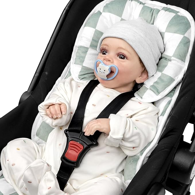 DILIMI Infant Car Seat Insert, 2-in-1 Carseat Head Support for Newborn, Soft Baby Head Support for Car Seat, Stroller, Bouncers, Green Checkered
