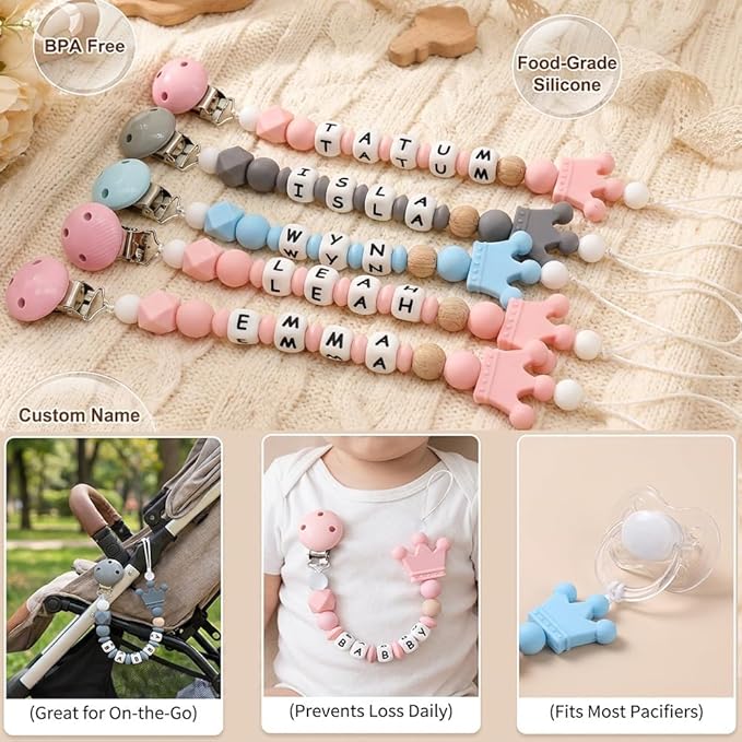 Custom Pacifier Clip with Name, Personalized Pacifier Clip with Box for Newborn Gift Baby Gift (Silicone)