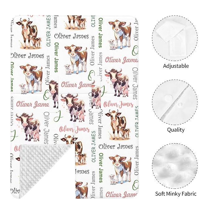 Custom Baby Car Seat Canopy Personalized Car Seat Covers with Name for Baby Boys Girls Customized Cow Nursing Breastfeeding Cover Infant Carseat Canopies Newborn Minky Baby Blanket