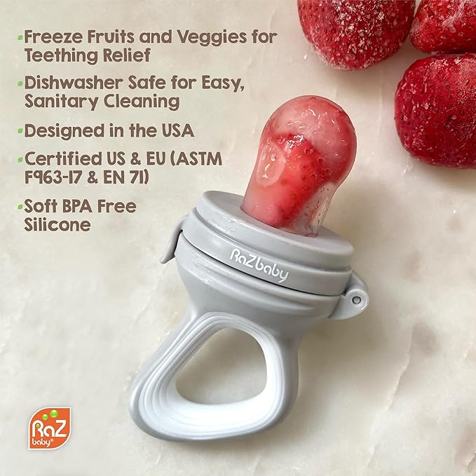 RaZbaby RaZberry Teether Red + Feeder 2-Pack Bundle - Soothe Sore Gums and Provide Teething Relief with Easy-to-Hold, BPA Free Teether Toy Bundle