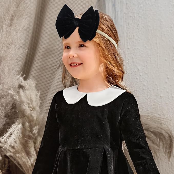 YanJie Brand Hairband - Handmade Velvet Baby Bows & Stretchy Nylon Headbands for Girls Infants Toddlers Child(4.5 black-velvet, 3 Count)