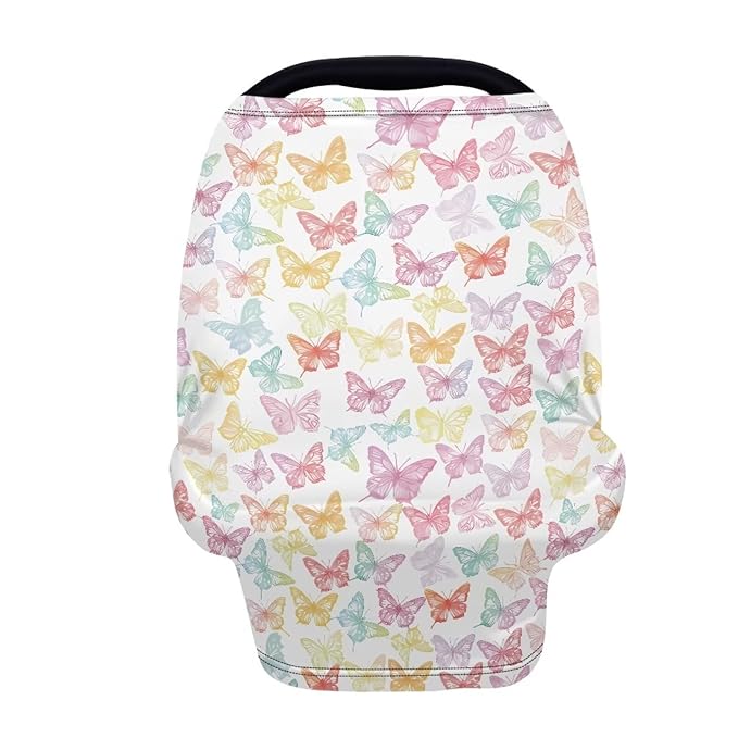 Biyejit Butterfly Print 5-in-1 Car Seat Cover Baby Boy Girl Gift, Privacy Breastfeeding Nursing Cover Newborn Infant Multi-use Carseat Canopy Carrier