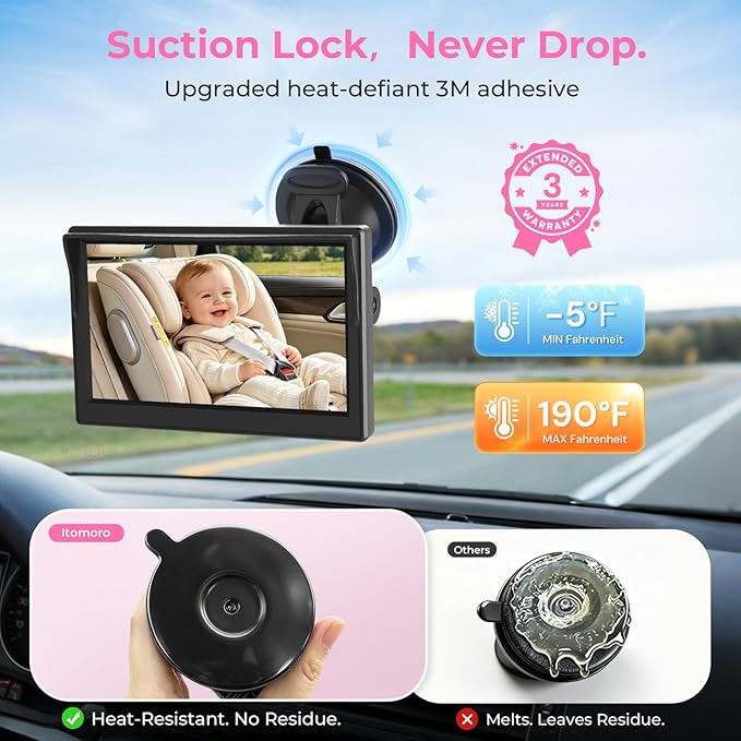 Itomoro 2026 Upgraded Dual Baby Car Camera for 2 Baby [1080P HD & 940nm IR Night Vision] 360° Rotation & 150° Wide View Rear Facing Baby Car Backseat Monitor Fits Cars/SUVs/Trucks