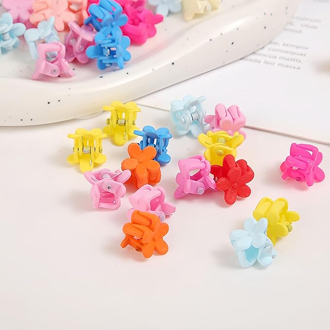 50Pcs Mini Flower Hair Clip Colorful Mini Hair Claw Baby Hair Clips Toddler Hair Clips Girls Decorative Bun Tiny hair clips, Assorted Colors (Floral)