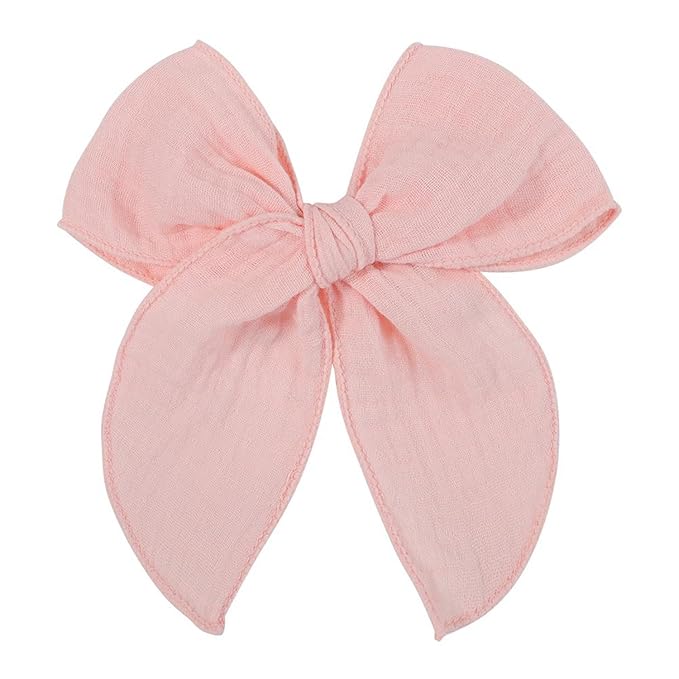 5.5 Inch Pink Fable Hair Bow: Handmade Linen Cotton Hair Clip for Girls - 1 PCS