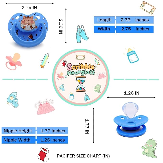 Adult Sized Pacifier Adorable Blue Capybara Cute Printed with Case Reusable Storage Box Pacifier Clips