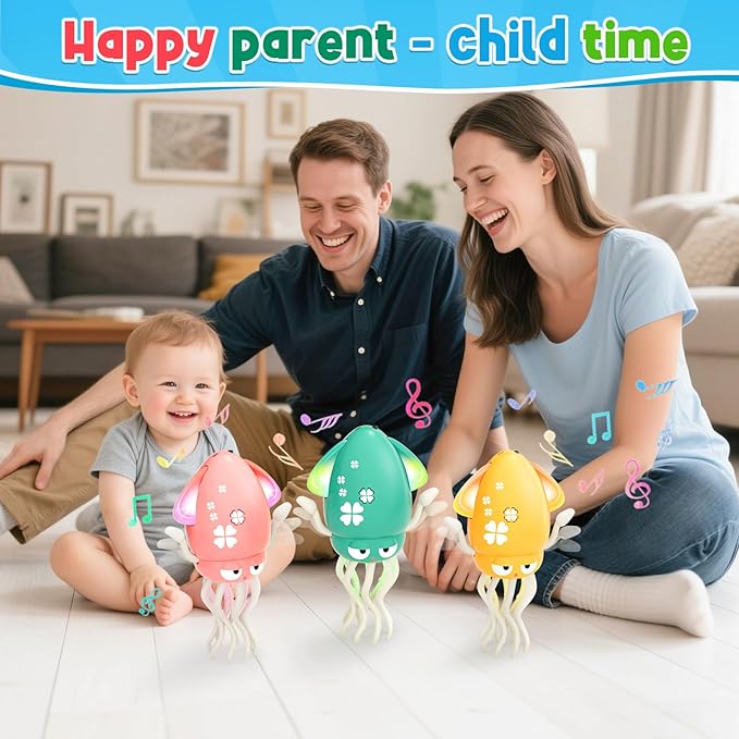 Dancing Squid Baby Girls Toy, Infant Tummy Time Toys for 3-6 Months, Interactive Crawling Octopus with Music and Light for 6-12, 12-18 Learning Walking Toy for Toddlers 1 Year Old Birthday Gifts