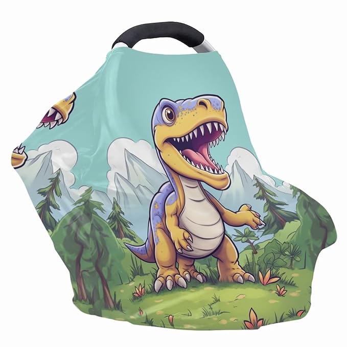 ZFRXIGN Dinosaur Car Seat Cover for Baby Stretchy Infant Carseat Cover Nursing Breastfeeding Cover Car Seat Canopies Scarf Multi-use Stroller,High Chair Cover