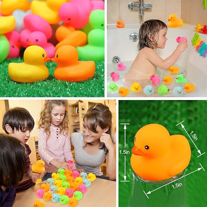 100pcs Mini Rubber Ducks Bath Toys, Multicolor Rubber Duckies Bulk, Mini Ducks Hiding for Cruise Ship Party Favors Shower Decorations Ducky Themed Pool Squeeze Games Classroom Prize