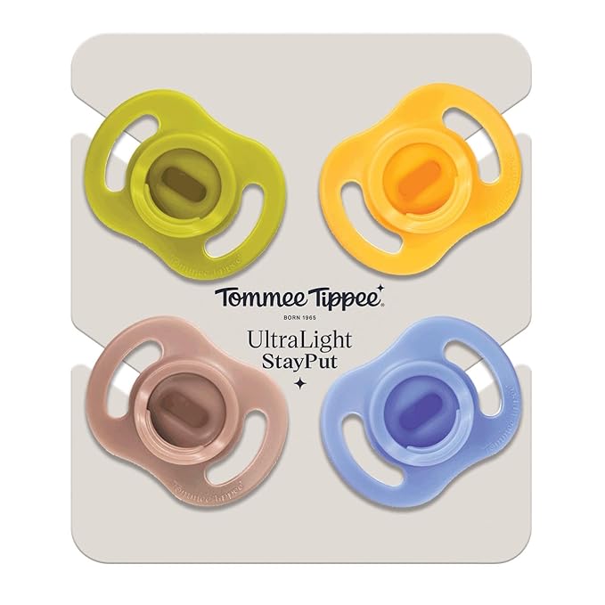 Tommee Tippee Ultra-Light StayPut Pacifier, One-Piece Silicone Design, 6-18m, 4 Pack