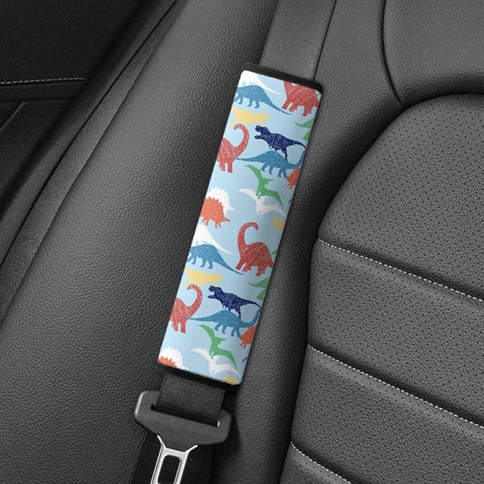 ENLACHIC Baby Car Seat Belt Cover, Cute Dinosaur Print Car Seat Shoulder Strap Pads, Infant Car Seat Cushion Safety Seatbelt Protector for Kids Boys Girls,Blue Dinosaur