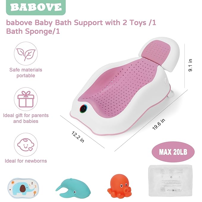 babove Baby Bath Support | Newborn Bathtub, With Thermometer, Collapsible, Ergonomically Designed, Baby Tubs for Newborn Essentials Must Haves (Pink)