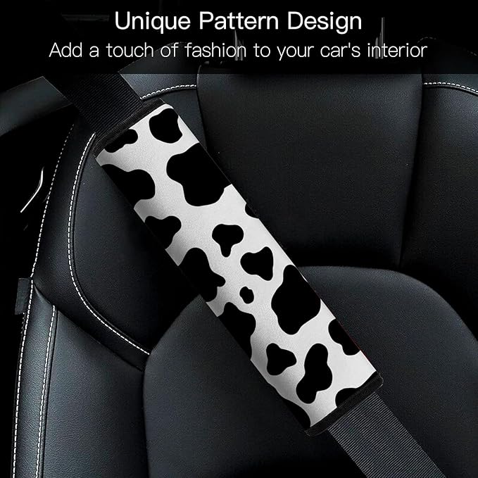 Car Seat Belt Pad Cover, 2-Pack Soft Car Safety Seat Belt Strap Shoulder Pad for Adults and Children, Suitable for Car Seat Belt, Backpack, Shoulder Bag (Cow Pattern)