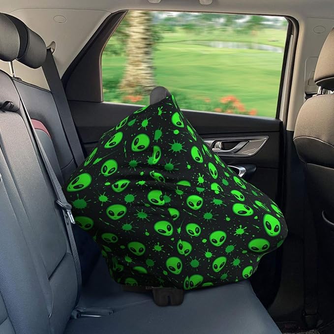 Green Alien Head Baby Car Seat Covers Carseat Canopy Soft Infant Stroller Cover Nursing Breastfeeding Covers for Girls Boys Newborn
