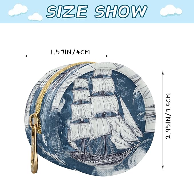 Pacifier Holder with Clip Pacifier Case for Diaper Bag Round Baby Pacifier Pouch Box Bag Portable Pirate Sailing Ship Rose Blue