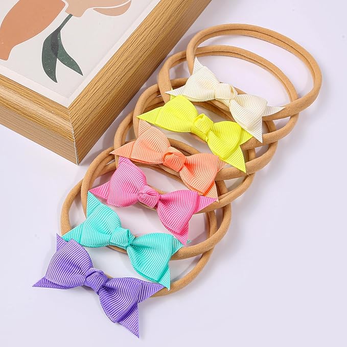 XIMA Baby Girls Hair Bows Headbands,Multi-Color Knot Grosgrain Ribbon Bows with Nylon Elastic Bands Hair Accessories for Newborn Infants Pack of 30