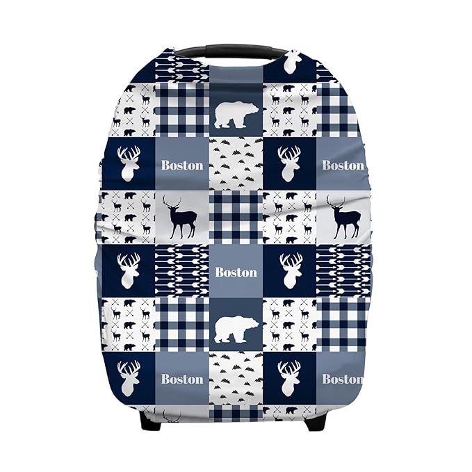 Personalized Baby Car Seat Cover for Boys Girls, Custom Nursing Covers for Breastfeeding with Name, Infant Stroller Cover, Baby Carseat Canopy for Newborn, Multiuse Car Seat Canopies, Woodland Deer