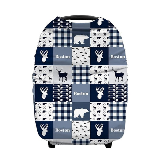 Personalized Baby Car Seat Cover for Boys Girls, Custom Nursing Covers for Breastfeeding with Name, Infant Stroller Cover, Baby Carseat Canopy for Newborn, Multiuse Car Seat Canopies, Woodland Deer