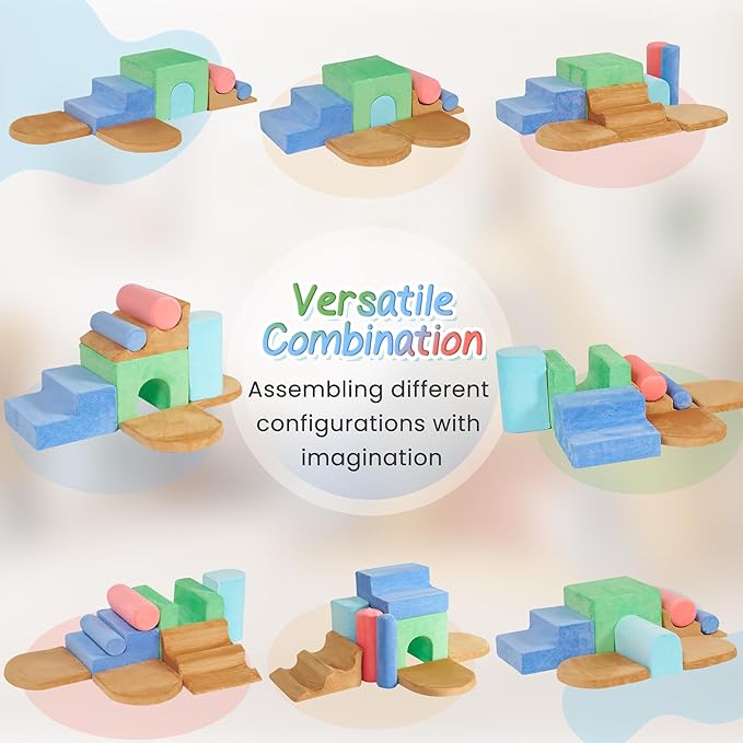 BODIOO Climbing Toys for Toddlers, Foam Climbing Blocks with 8-Piece Modular Set, Washable Cover Supports Color Coordination, Motor Skills, Climb Crawl and Slide