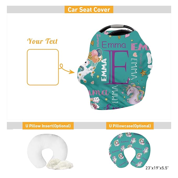 Custom Car Seat Covers for Babies - Breathable Baby Car Seat Cover for Girls Boys, Green Horse Print Kick-Proof Newborn Carrier Canopy Stretchy Stroller Cover for 4 Seasons(27"x29")