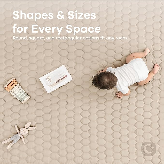 Comfy Cubs Round Kids Play Mat - Medium 48 inches Soft Quilted Baby Floor Mat with Non-Slip Bottom - Plush Design for Toddlers' Playtime - Comfortable and Durable - Sand
