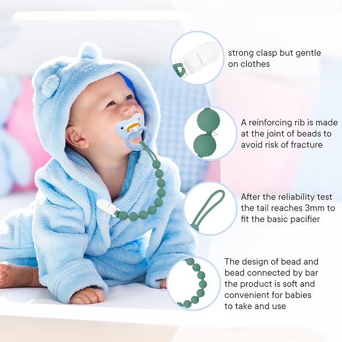 MINMUNJIU Silicone Pacifier Clips for Boys, 6 Pack One Piece Soft Flexible Binky Clips Pacifier Holder Clip for Boys
