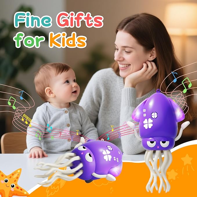Electric Dancing Octopus Toy with Led Light and Music, Kids Electric Crawling Octopus Tummy Time Toys, Rechargeable Interactive Sensory Toyy, Perfect Christmas Birthday Gift (Purple)