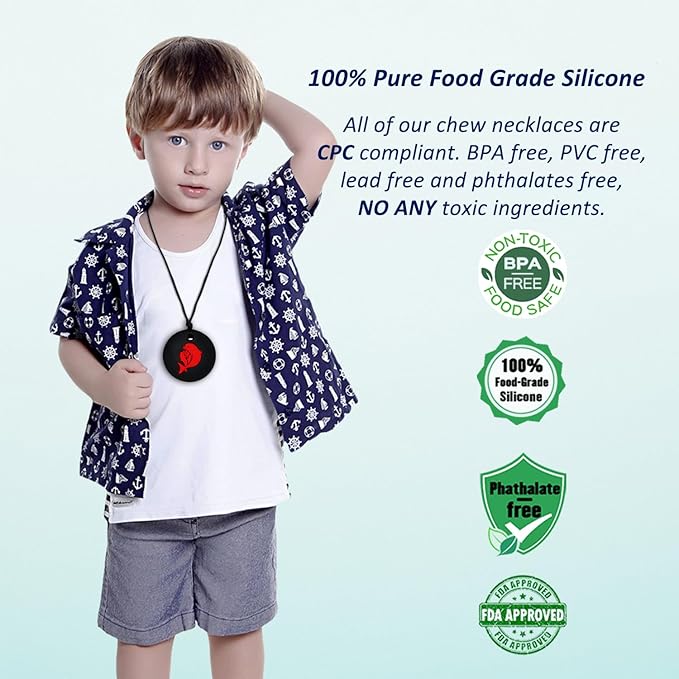Chew Necklaces for Sensory Kids 6 Pack, Silicone Chew Necklace Sensory Toys for Kids with Autism, Anxiety, ADHD, Sensory Chew Toys for Boys Girls Children Chewing Fidgeting