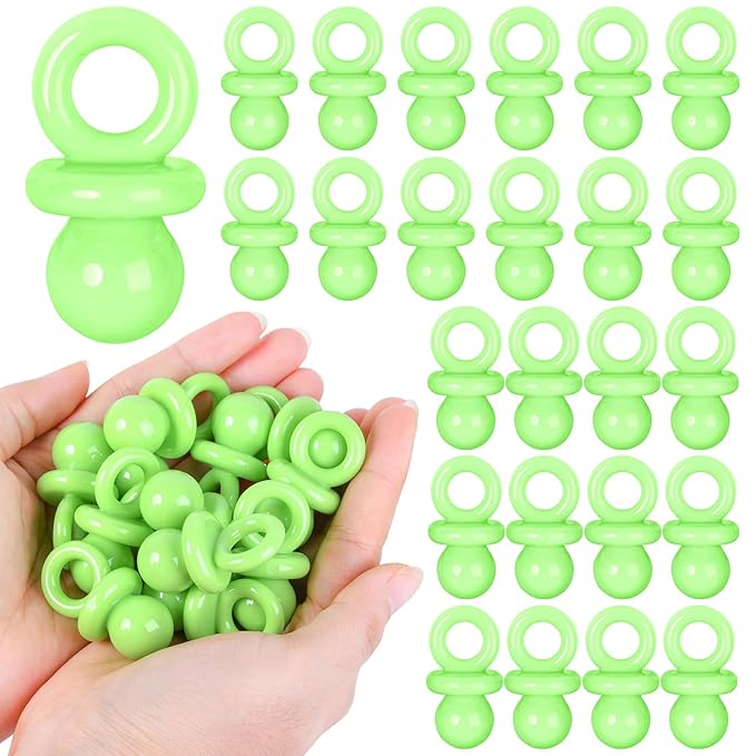 24 Pcs Baby Shower Pacifiers, 1.75 Inch Plastic Pacifiers for Baby Shower Game Boy Girl, Bulk Pacifier for DIY Decoration, Gender Reveal Table Scatter, Hunt Game Props, Party Favors(Green)