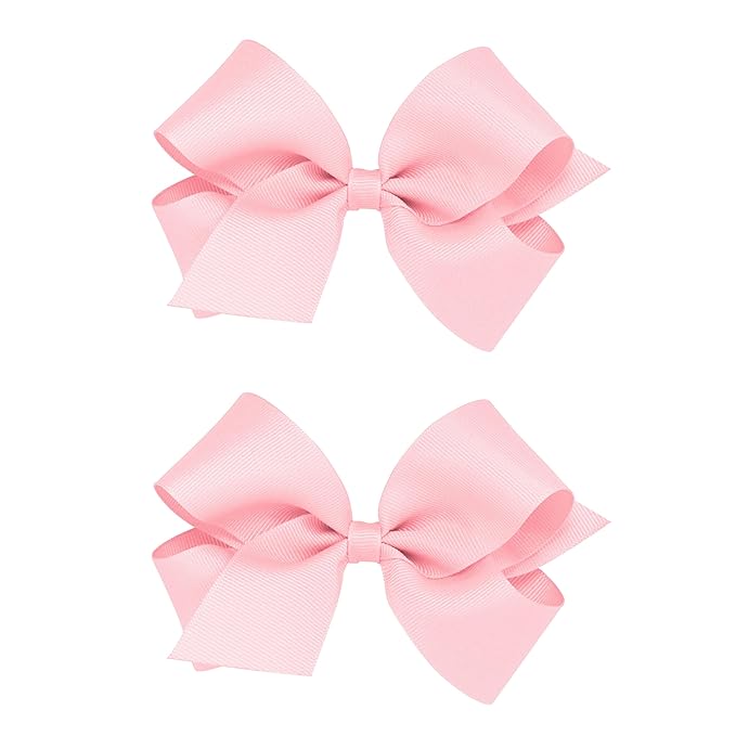 Wee Ones Girls 2 Pack Grosgrain Hair Bows with Plain Wrap Centre on a Wee Stay No Slip Clip, Medium, Light Pink