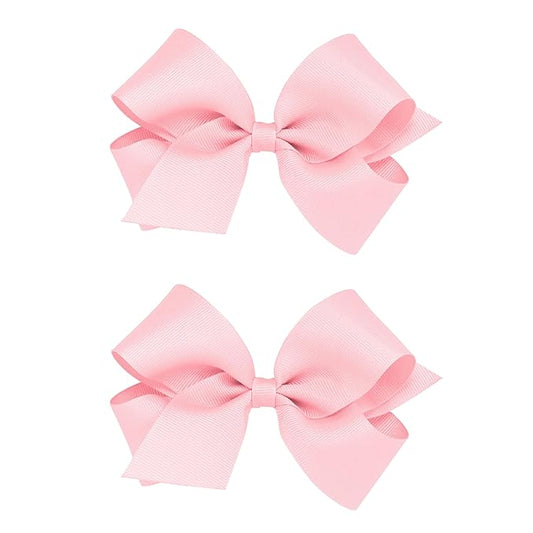 Wee Ones Girls 2 Pack Grosgrain Hair Bows with Plain Wrap Centre on a Wee Stay No Slip Clip, Medium, Light Pink