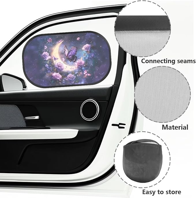 Bulopur Window Shade Baby in Car 2 Pack Sun Shade Side Window Easy to Install Mesh Car Windshield Sunshade Universal Sunshade for SUV Truck Sedan, Butterfly Moon Rose Flower