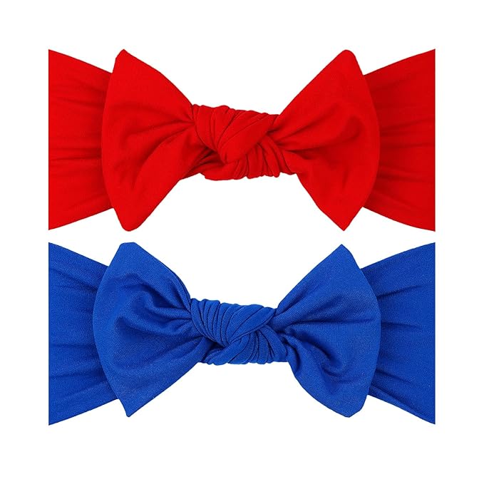 LemonSpace Handmade 4th of July,Police Day Baby Bows Premium Stretchy Soft Newborn Infant Baby Girls Boys Wraps Toddler Headbands Trendy and Classic Designs(Blue Red)