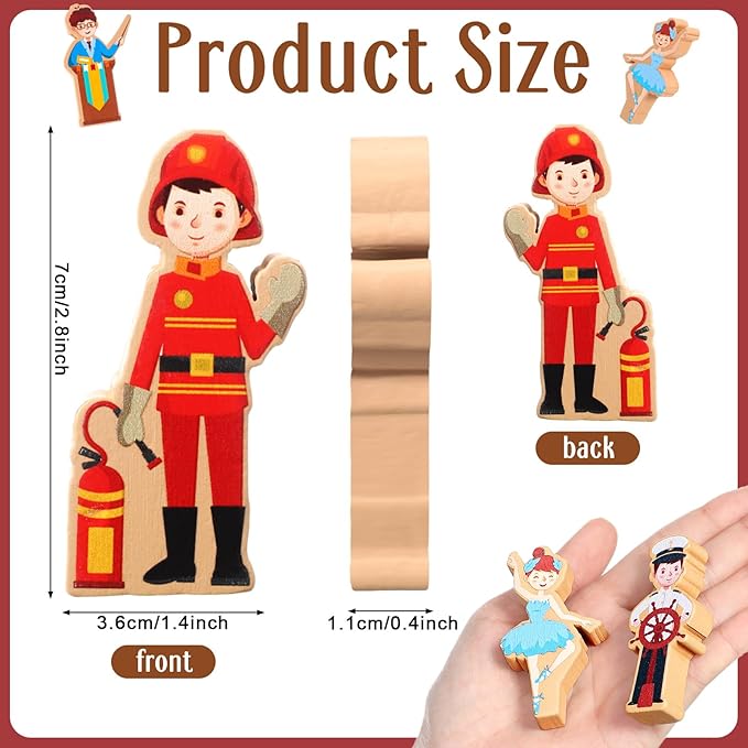 Blosssound 30 Pcs Wooden Community Helpers Toys Multicultural Career Wooden People Figures Small Diversity Professionals Wood Blocks for Preschool Classroom Play Games Educational Activity Supplies